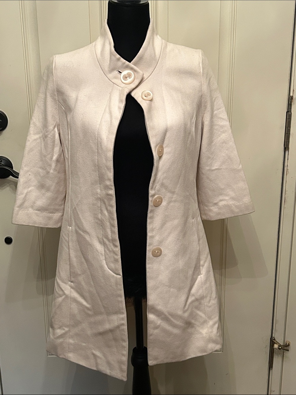 NWOT Tulle Cream Button-Front Three-Quarter Sleeve Pea Coat- S